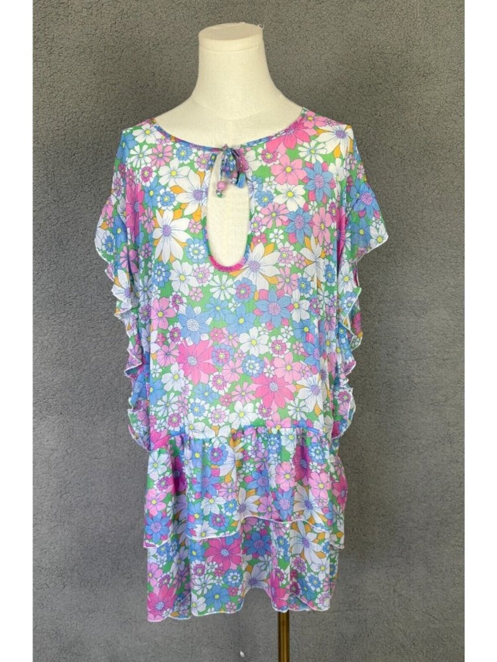 Jessica Simpson Women's Crazy Daisy Waist Frill Cover up XL Multi Floral NWT's.